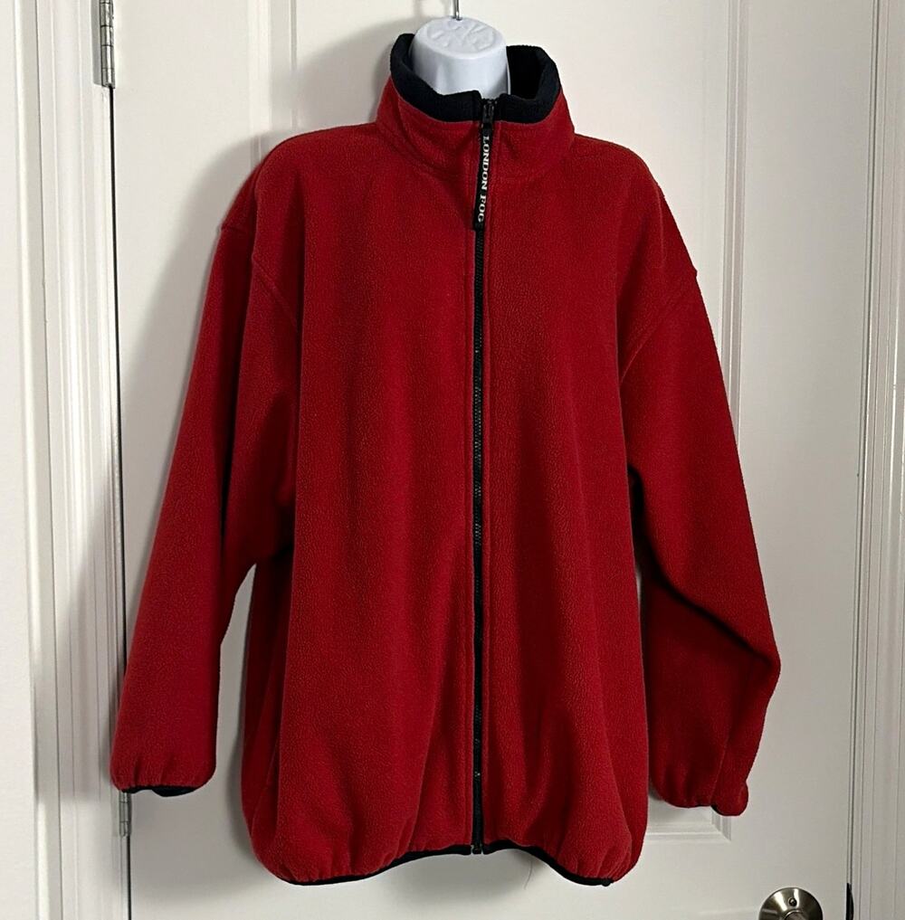 London Fog Men's Red Full Zip Fleece Jacket Stand-Up Collar XL 48" Chest